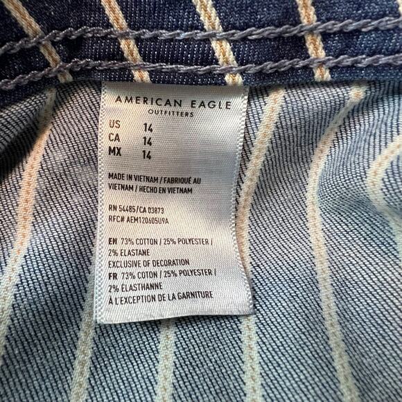 American Eagle Shorts Size 14 Striped Shorts Blue White Removable Tie Belt - Picture 8 of 8